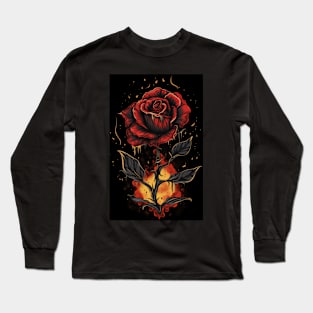 Gothic Rose and Flames Long Sleeve T-Shirt